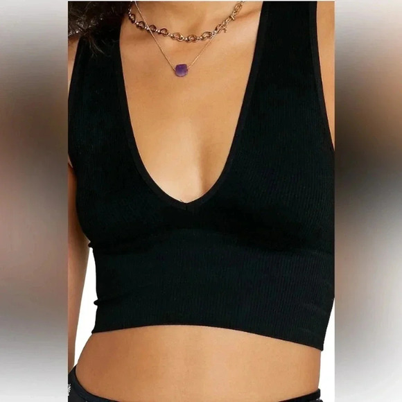 Zara Racer black Ribbed deep V-neck crop tank top Sz M - Picture 1 of 9